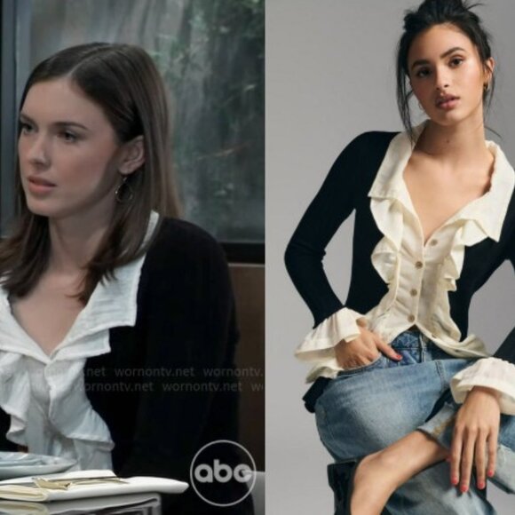 Anthropologie Ruffle Button Front Top - Willow's Top Worn on General Hospital - Picture 2 of 11